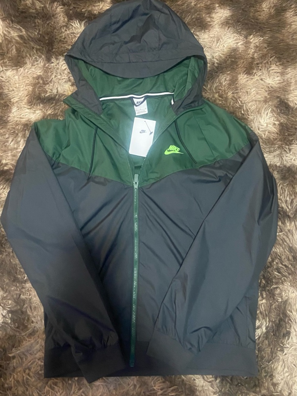 Nike Men’s Hooded Windbreaker Jacket - Dark Green/Charcoal